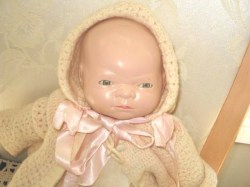 13'' 1920s GRUMPY COMPO HEAD BABY GIRL BY-LO  DOLL, GOWN, HAT